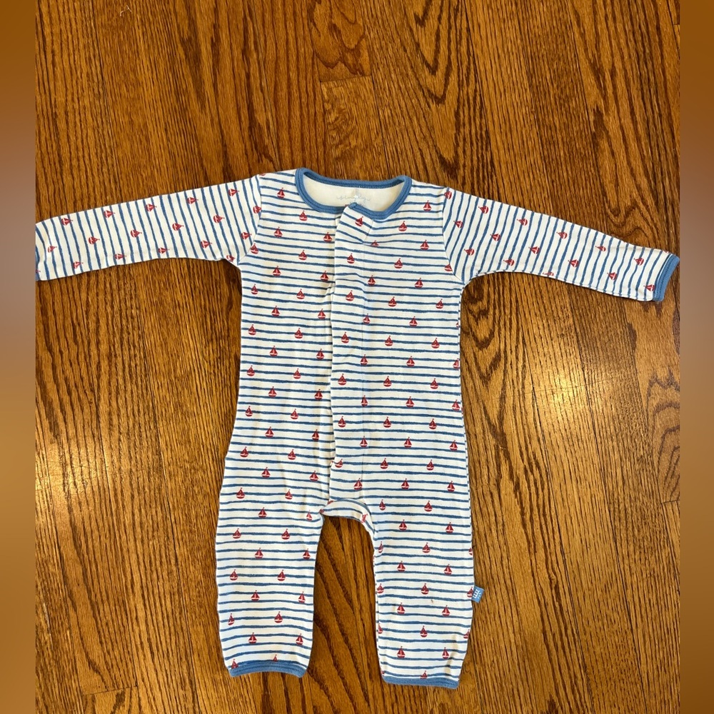 Magnetic Me Onesie | White w/ Blue Stripes and Red Sailboat Pattern | Size: 6-9M